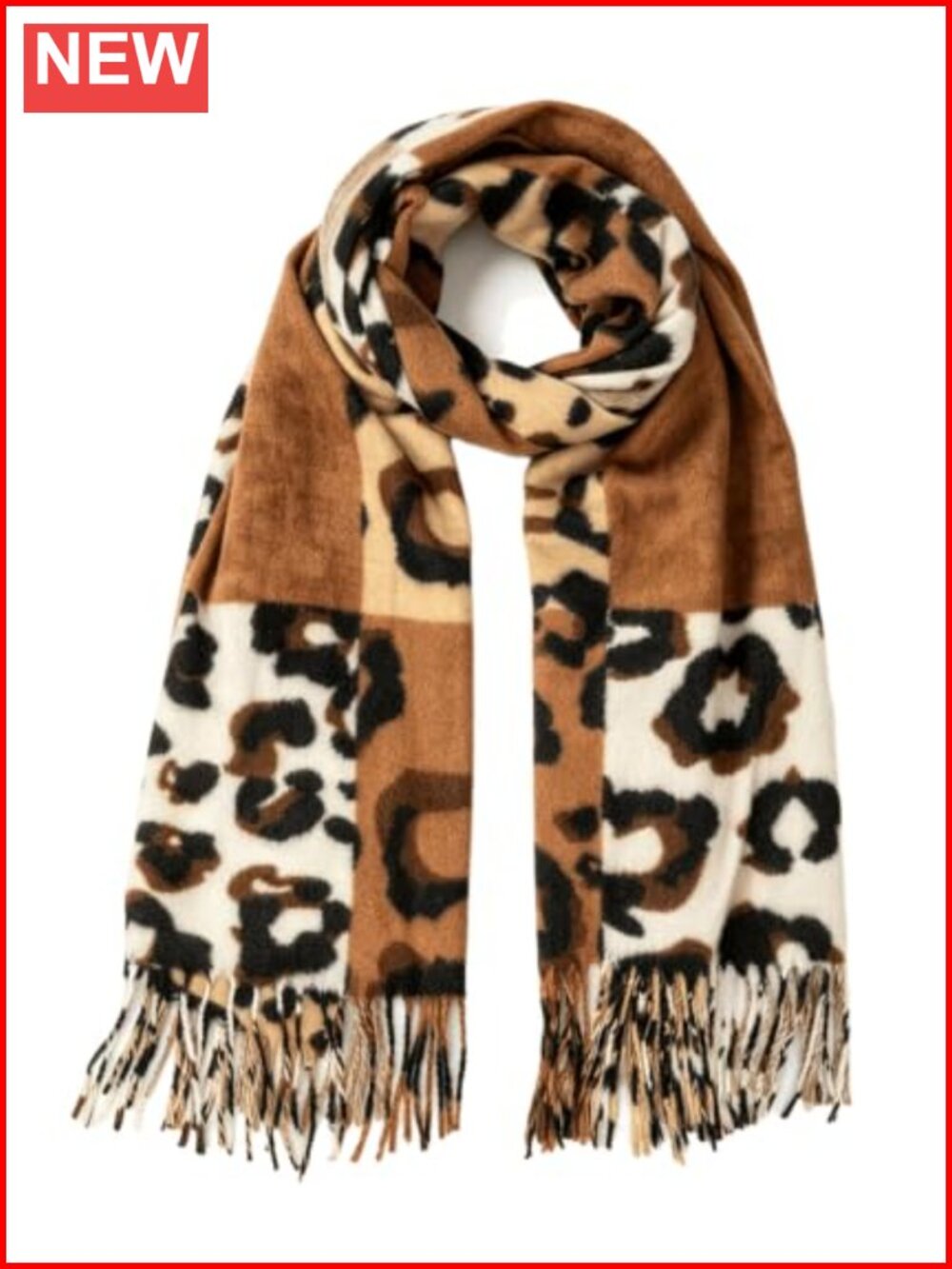 Oversized Leopard Print Tassel Scarf Shawl Wrap Polyester